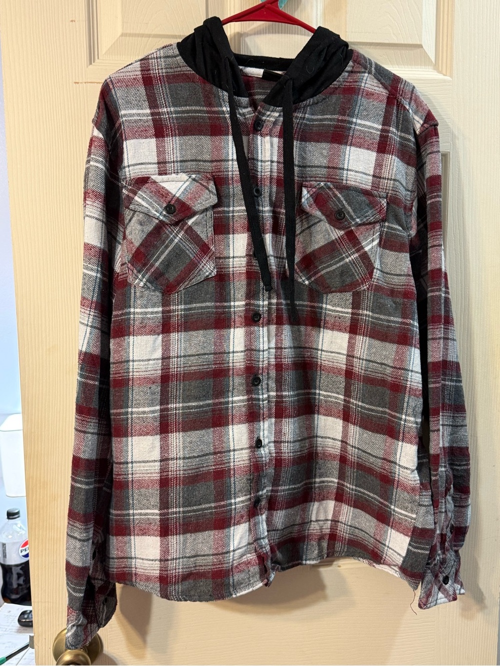 Revess Large Men’s Flannel Hooded button down shirt